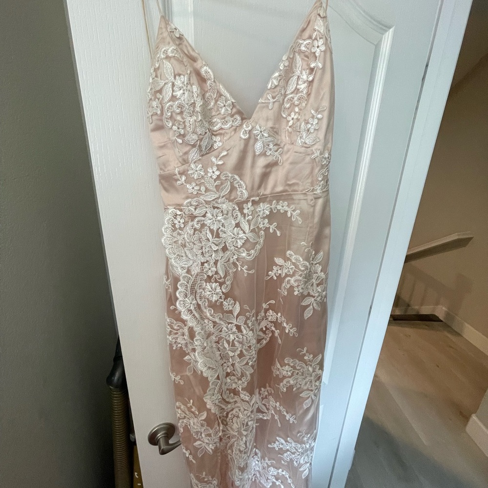Abyss By Abby Cream Sheath Dress with Spaghetti Straps